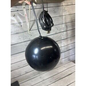 Vtg 60s MID CENTURY MODERN Hanging Globe Lamp BLACK Metal 6” Round Pendant Light